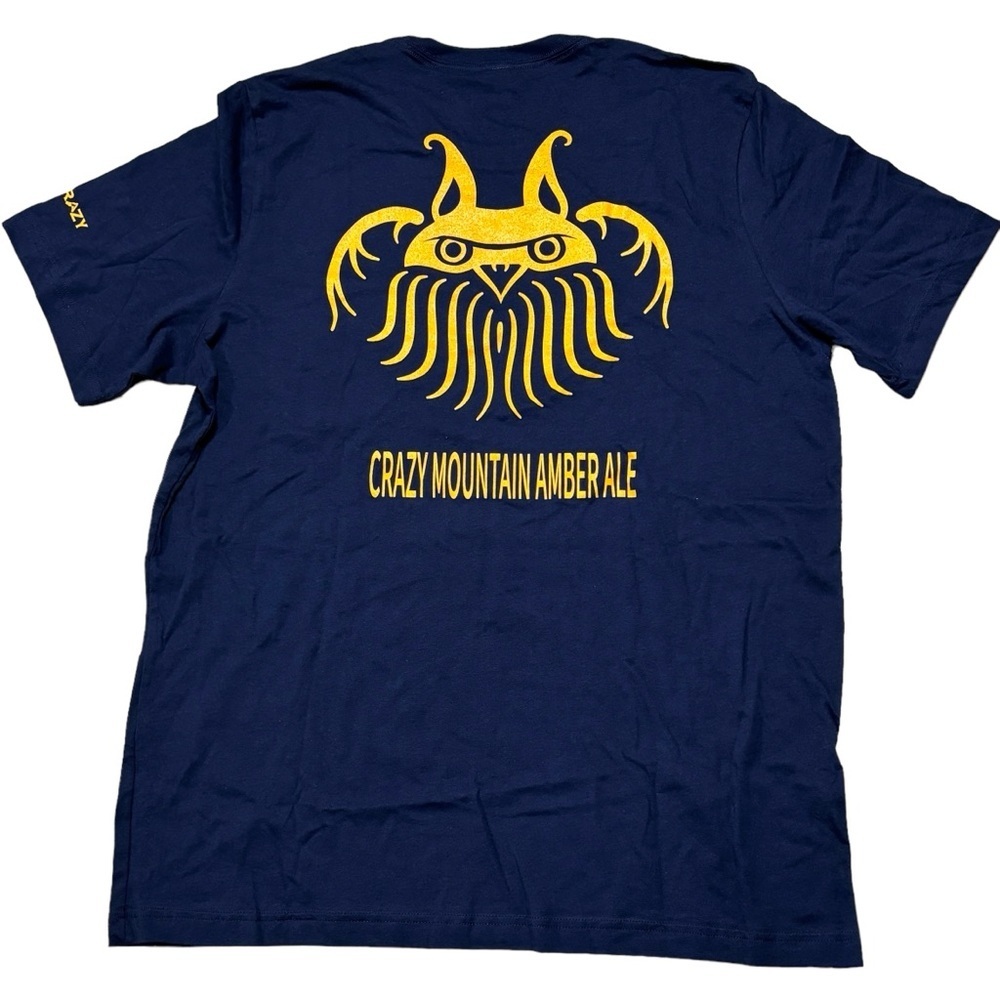 Crazy Mountain Brewing Tee Shirt Size XL Blue Unisex Logo Graphic Front and Back